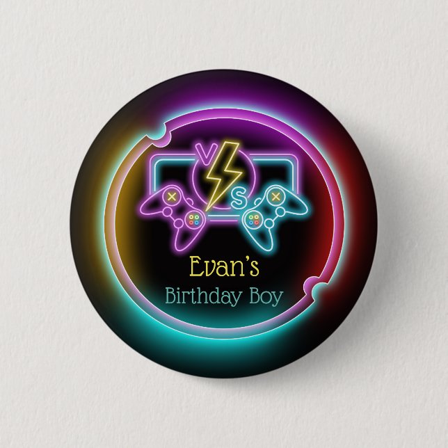 Neon Gaming Birthday Party Custom Button (Vorderseite)