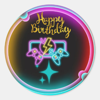 Neon Gaming Birthday Party Runder Aufkleber