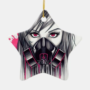 Neon Gas Mask Girl Keramik Ornament