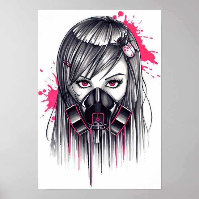 Neon Gas Mask Girl Poster (Vorne)
