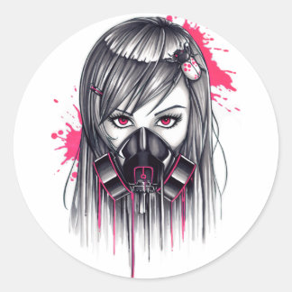 Neon Gas Mask Girl Runder Aufkleber
