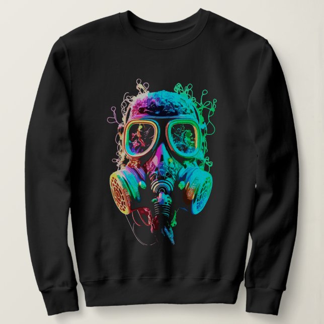 Neon Gas Mask: Vibrant Chaos Art Sweatshirt (Design vorne)