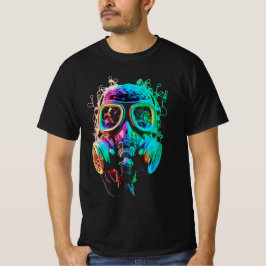 Neon Gas Mask: Vibrant Chaos Art T-Shirt