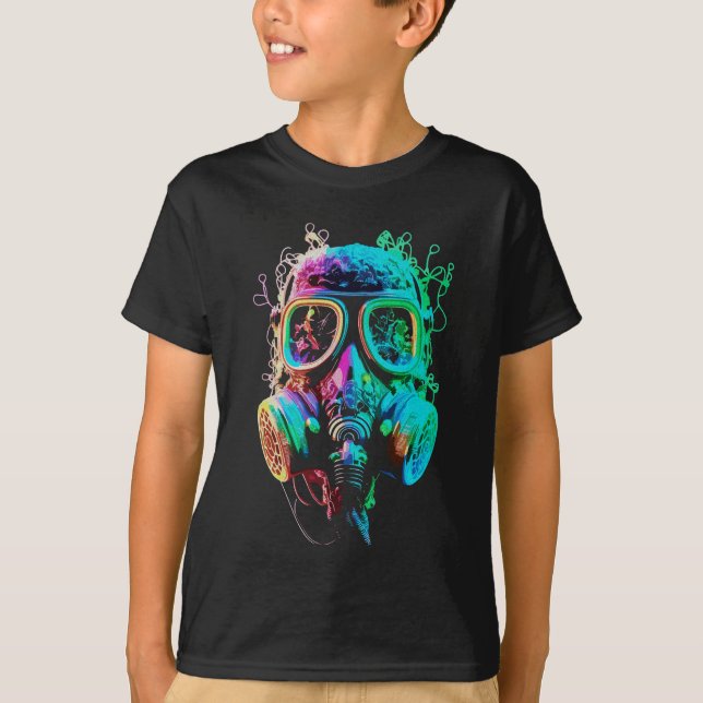 Neon Gas Mask: Vibrant Chaos Art T-Shirt (Vorderseite)
