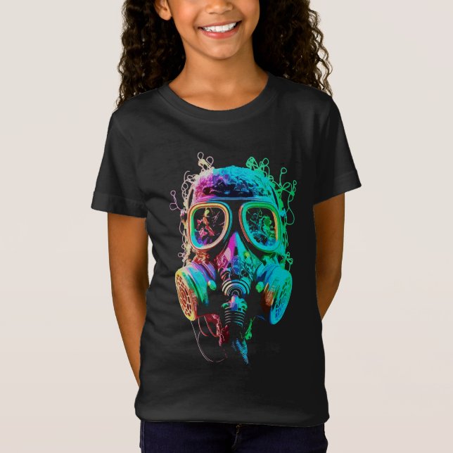 Neon Gas Mask: Vibrant Chaos Art T-Shirt (Vorderseite)