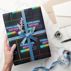 Neon-Geburtstags-Computer-Downloadleiste Geschenkpapier