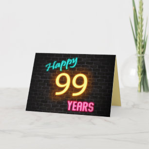 Neon-Geburtstags-Schild 99 auf Ziegel Karte