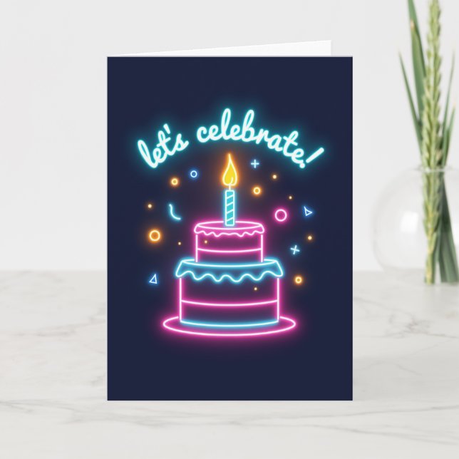 Neon-Geburtstagskarten-Torte Karte (Vorderseite)