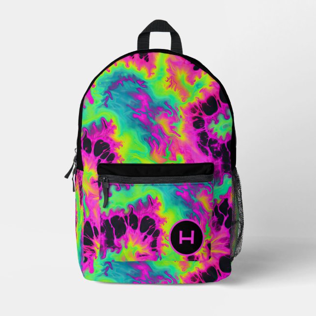Neon Gefärbte Krawatte Monogramm Bedruckter Rucksack (Vorderseite)
