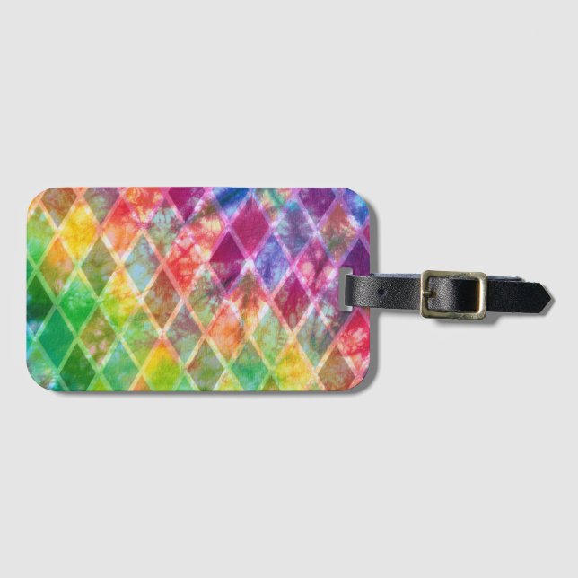 Neon Gefärbte Krawatte Watercolor Harlequin Raute Gepäckanhänger (Vorderseite (Horizontal))