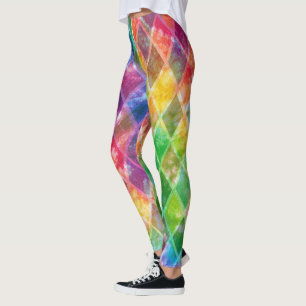 Neon Gefärbte Krawatte Watercolor Harlequin Raute Leggings