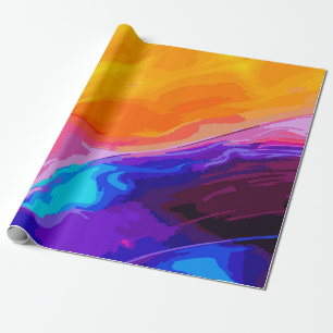 Neon Gelb, Orange & Blau abstraktes Muster – Kühn Geschenkpapier