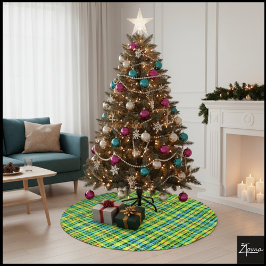 Neon Gelb Schwarz Kariert Punk Tartan Polyester Weihnachtsbaumdecke