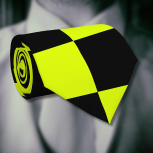 Neon Gelb Schwarz Kariert Schachbrett Retro Krawatte