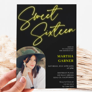Neon Gelb Zeichen Drehbuch Spaß Foto Bogen Sweet 1 Einladung