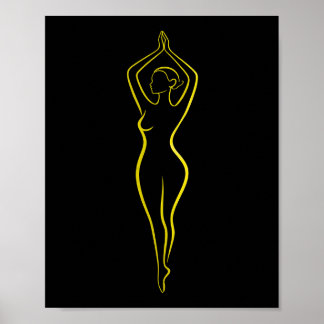 Neon Gelbe Frauen Körper Linienkunst Schwarz Minim Poster