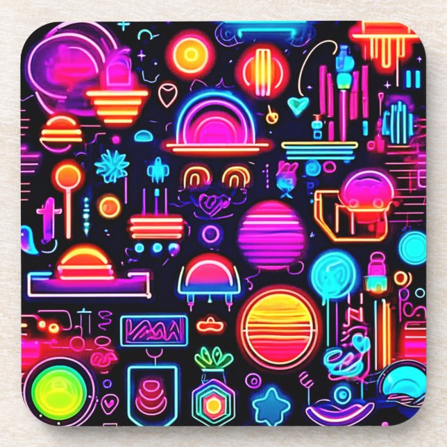 Neon Geometric Abstrakt Getränkeuntersetzer (Vorderseite)