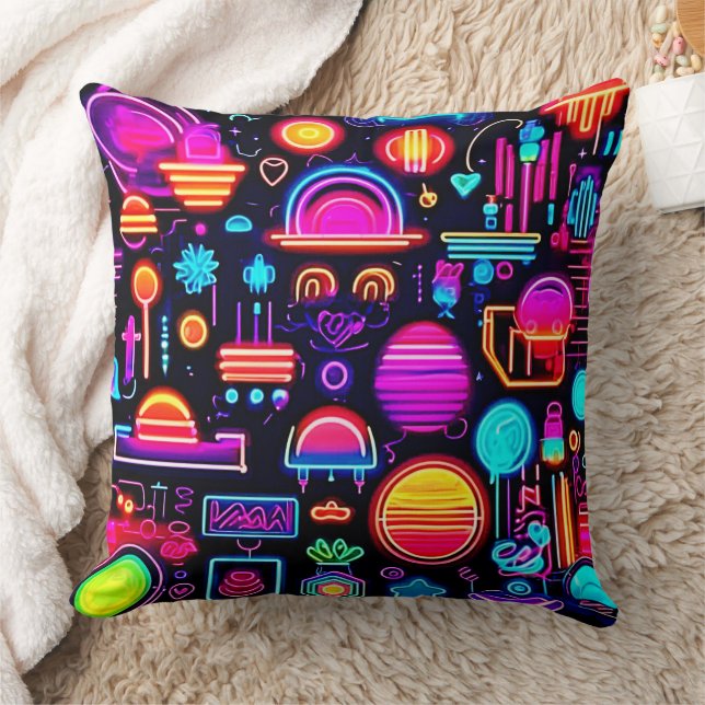 Neon Geometric Abstrakt Kissen (Decke)