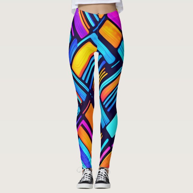 Neon Geometric Abstrakt Leggings (Vorderseite)