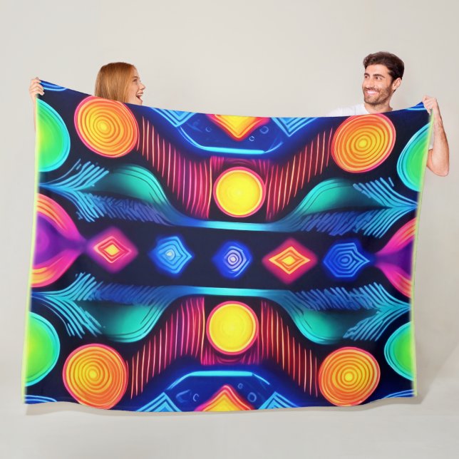 Neon Geometric Mandala Art Fleecedecke (Beispiel)