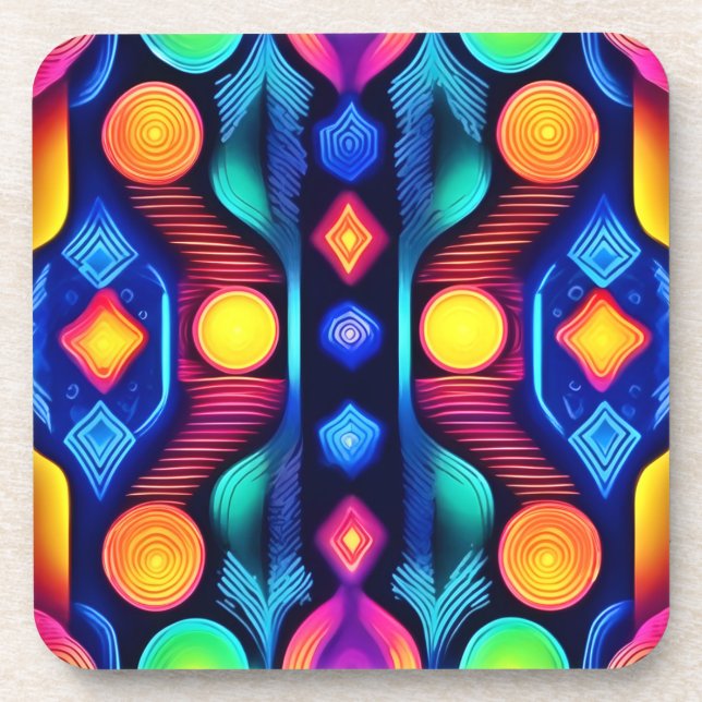 Neon Geometric Mandala Art Getränkeuntersetzer (Vorderseite)