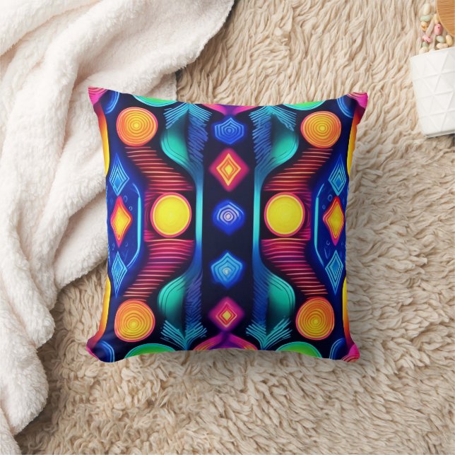 Neon Geometric Mandala Art Kissen (Decke)