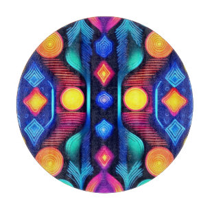 Neon Geometric Mandala Art Schneidebrett