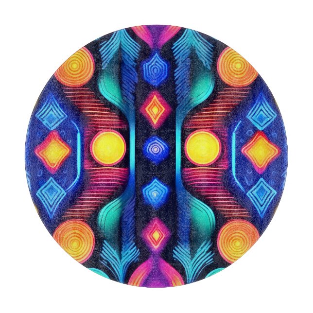Neon Geometric Mandala Art Schneidebrett (Vorderseite)