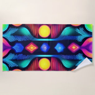 Neon Geometric Mandala Art Strandtuch