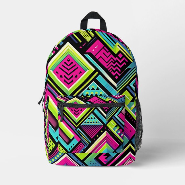 Neon Geometric Retro Vibes Bedruckter Rucksack (Vorderseite)