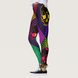 Neon Geometric Skull Pattern Leggings