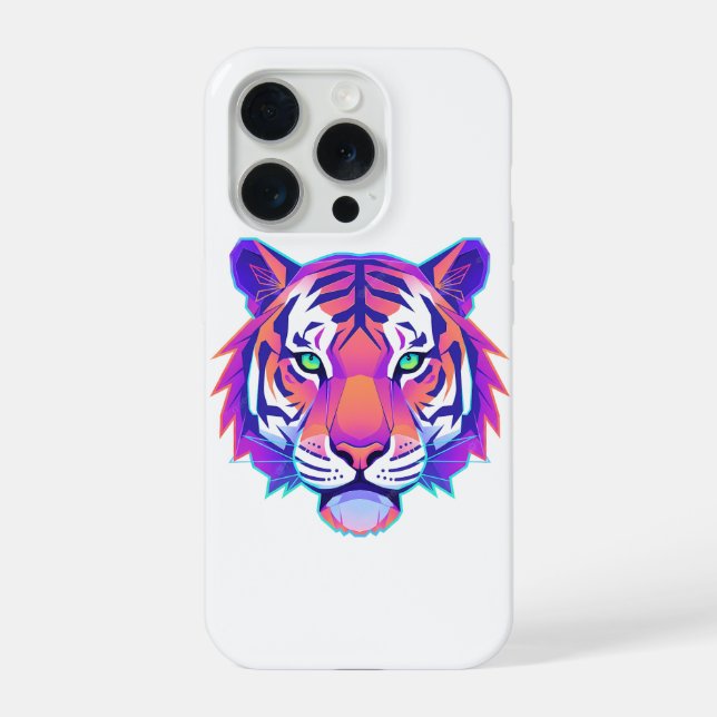Neon Geometric Tiger iPhone Hülle (Rückseite)