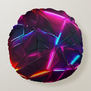 Neon geometrisch abstrakt futuristisch Cyberpunk Rundes Kissen