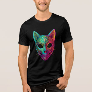 Neon-Geometrisches-Katzenmasken-T-Shirt Tri-Blend Shirt