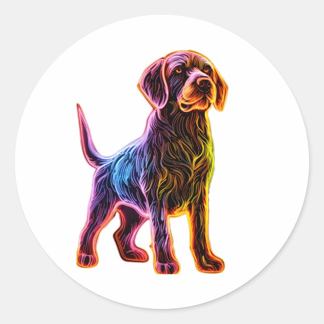 Neon German Drahthaar Pointer Runder Aufkleber (Vorderseite)