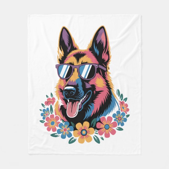 Neon German Shepherd mit Sonnenbrille Fleecedecke (Vorderseite)