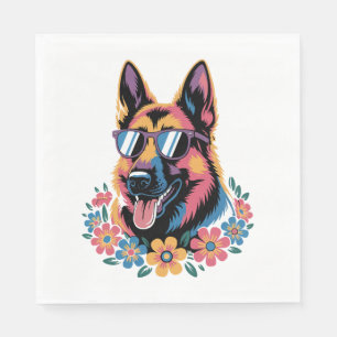 Neon German Shepherd mit Sonnenbrille Serviette