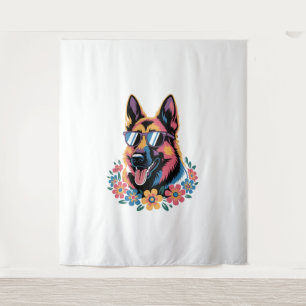Neon German Shepherd mit Sonnenbrille Wandteppich