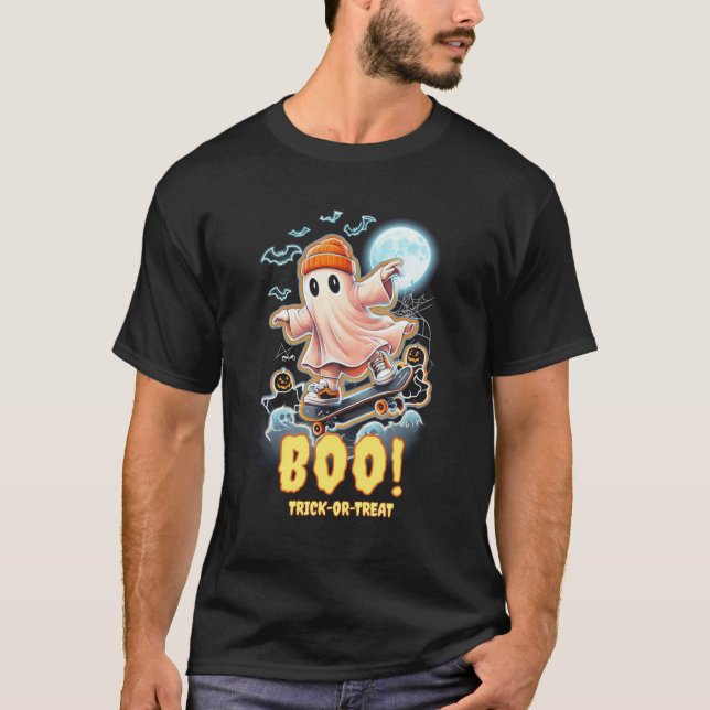 Neon Ghost Boo Halloween Trick oder Treat T-Shirt (Vorderseite)