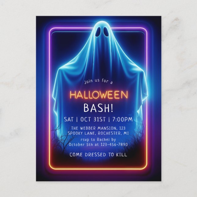 Neon ghost halloween postkarte (Vorderseite)