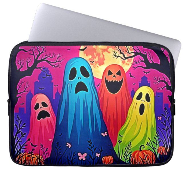 Neon Ghosts' Halloween-Party Design Laptopschutzhülle (Vorderseite)