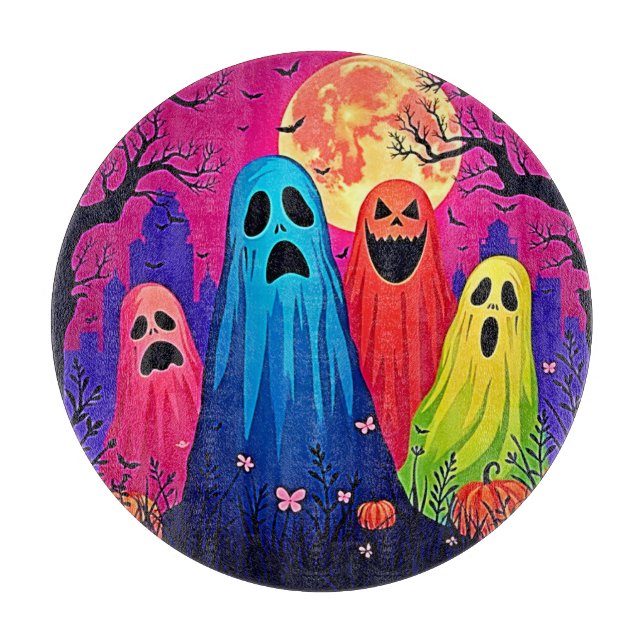 Neon Ghosts' Halloween-Party Design Schneidebrett (Vorderseite)