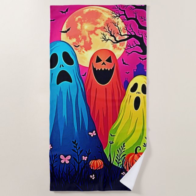 Neon Ghosts' Halloween-Party Design Strandtuch (Vorderseite)