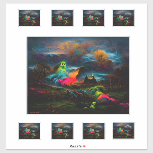 Neon Ghosts in einer Spuk Fantasielandschaft Aufkleber (Blatt)