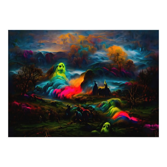 Neon Ghosts in einer Spuk Fantasielandschaft Fotodruck (Vorne)
