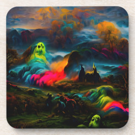 Neon Ghosts in einer Spuk Fantasielandschaft Getränkeuntersetzer