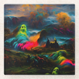 Neon Ghosts in einer Spuk Fantasielandschaft Glasuntersetzer