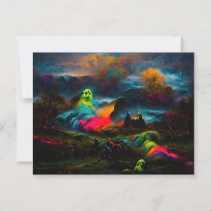 Neon Ghosts in einer Spuk Fantasielandschaft Postkarte