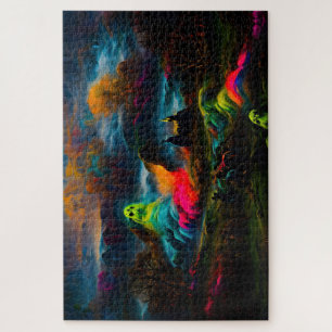 Neon Ghosts in einer Spuk Fantasielandschaft Puzzle