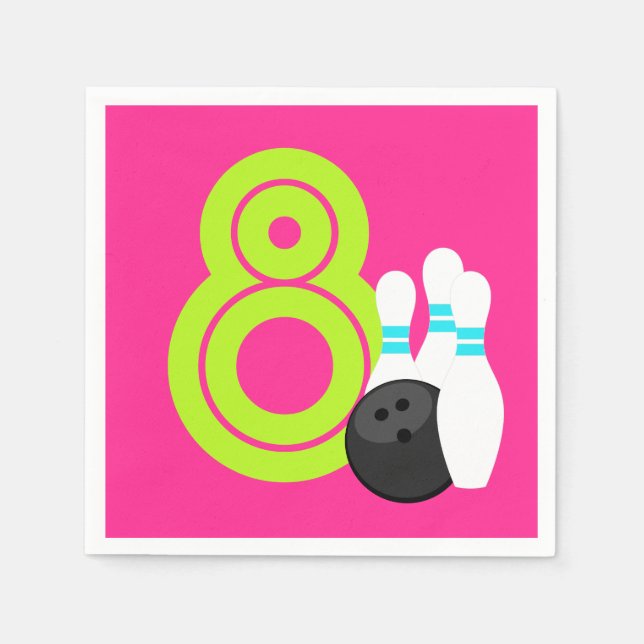 Neon Girl Bowling Birthday Paper Napkins Serviette (Vorderseite)